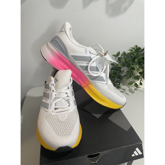 Adidas Ultrarun 5 Running Shoes White/Pink/Yellow US 11.5 Mens Lightweight - Picture 4 of 16